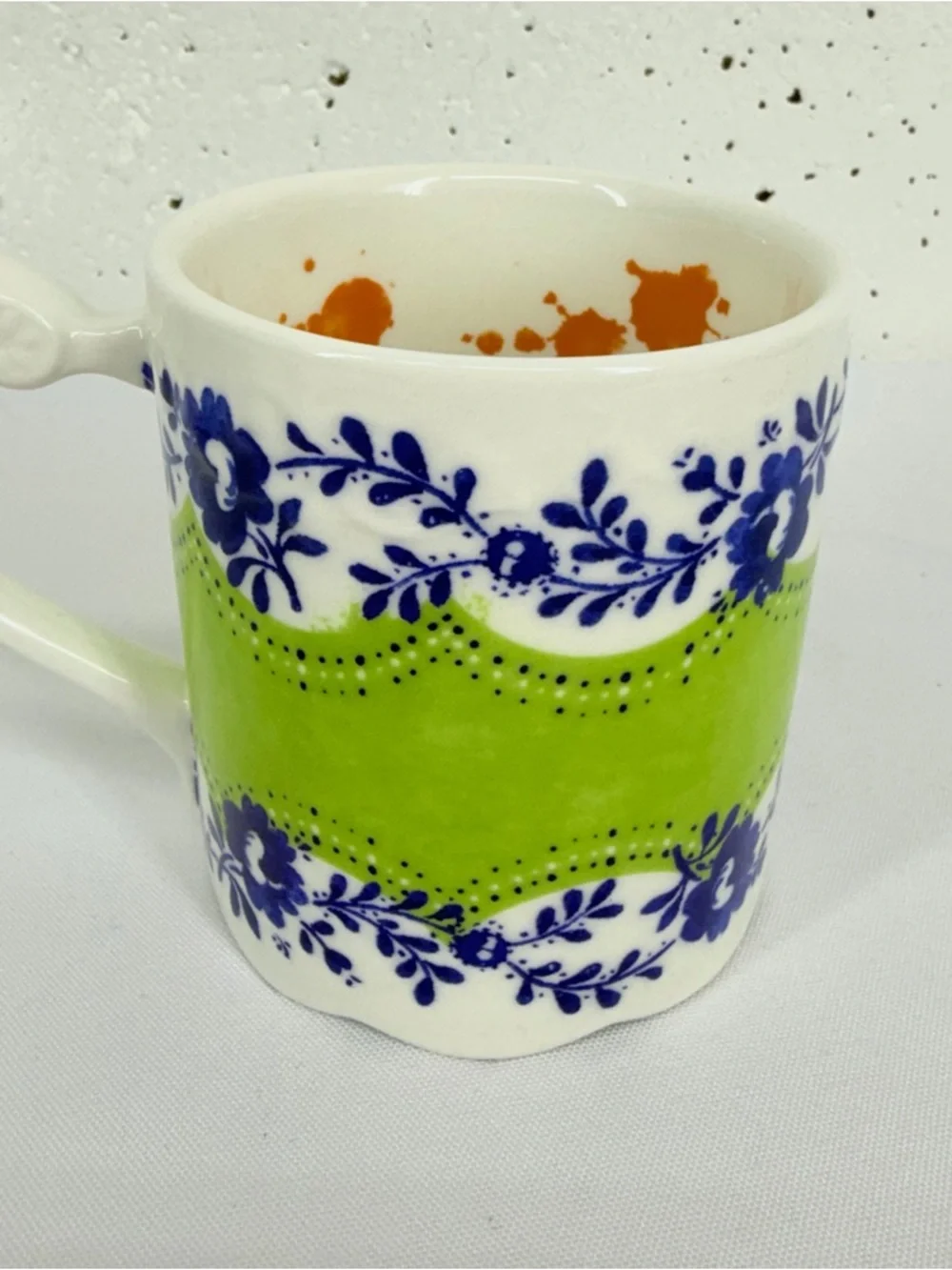 Anthropologie Comedy of Manners Blue Green Scalloped Paint Splatter Coffee Mug